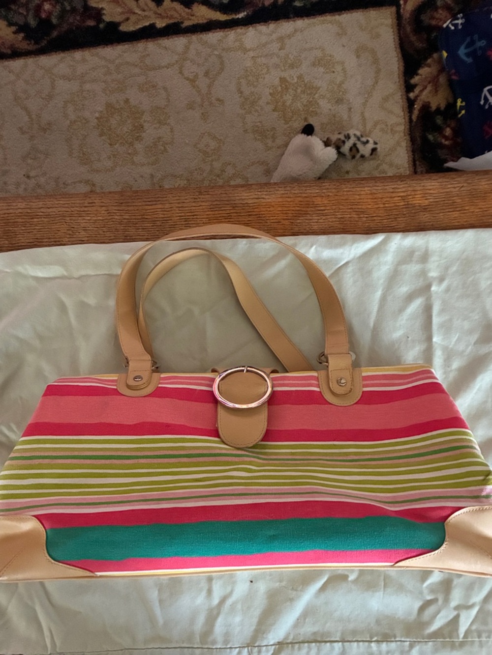 Striped Canvas Bath & body Works Weekender Bag with Beige Trim